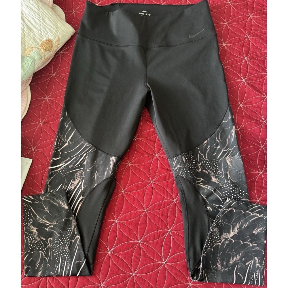 Nike Dri Fit Black/Animal Print Leggings Size XL Running Yoga Pilates Workout